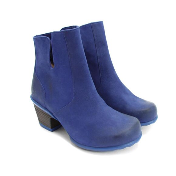 John Fluevog Hopefuls Rosy Royal Blu Buffed Toe 2.25" Heel Leather Booties SZ 6 - Picture 2 of 9